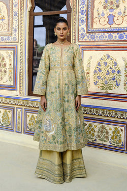 Avasa Hand-Painted Pichhwai Silk Jacket Set Gold