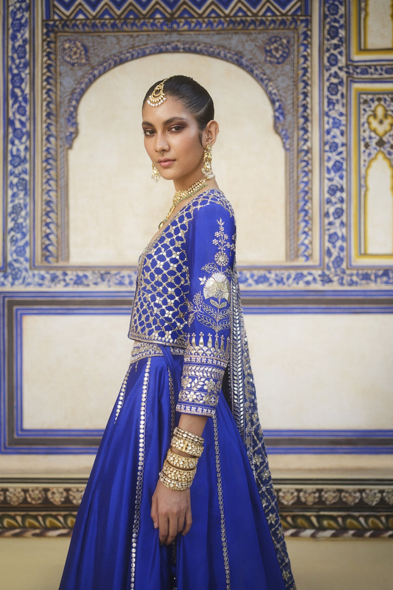 Ambar Gota Patti Silk Lehenga Set Blue