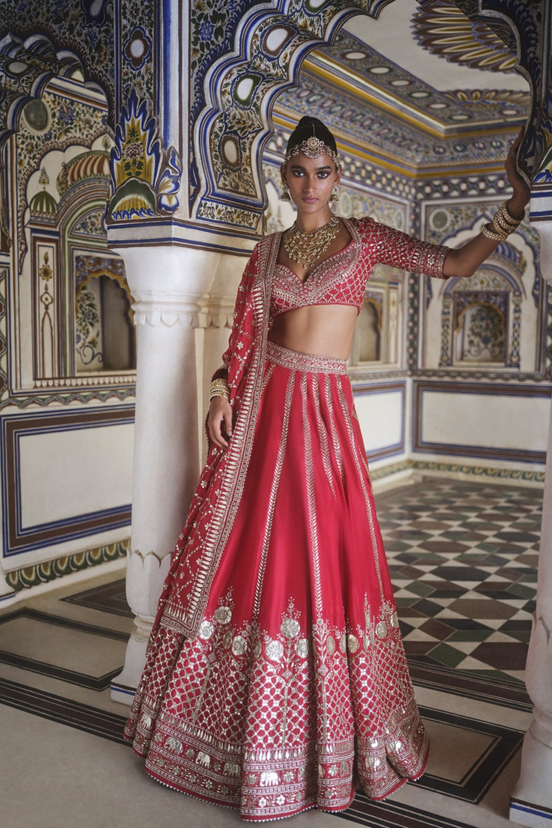 Tarangini Gota Patti Silk Lehenga – Red