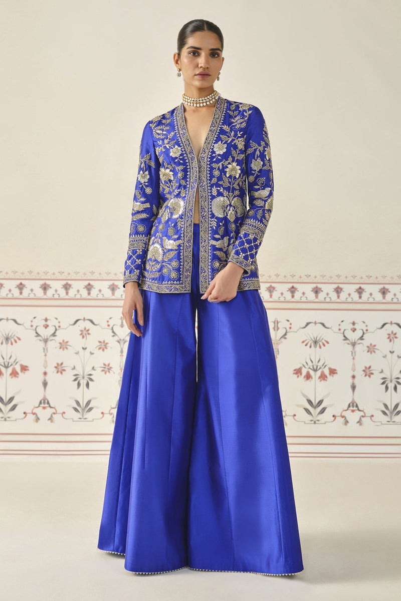 Sanaaya Gota Patti Silk Sharara Set - Blue