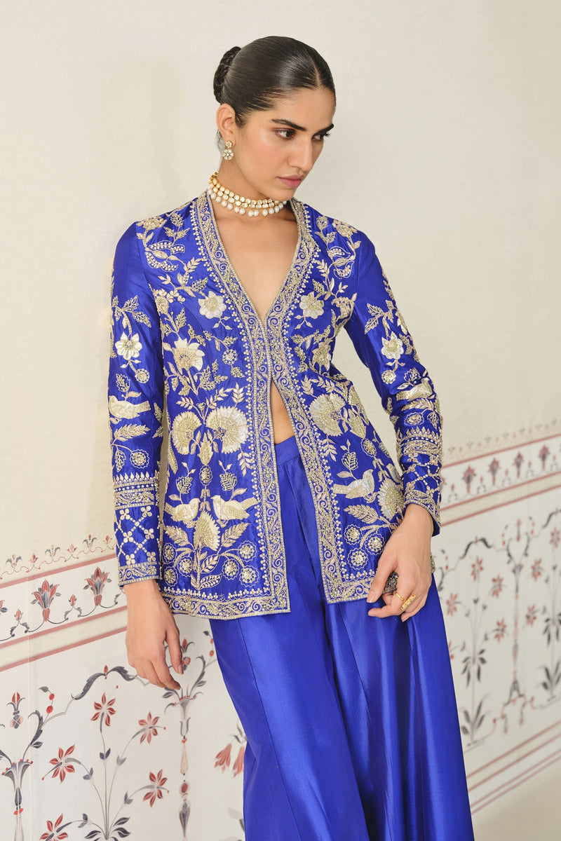 Sanaaya Gota Patti Silk Sharara Set - Blue