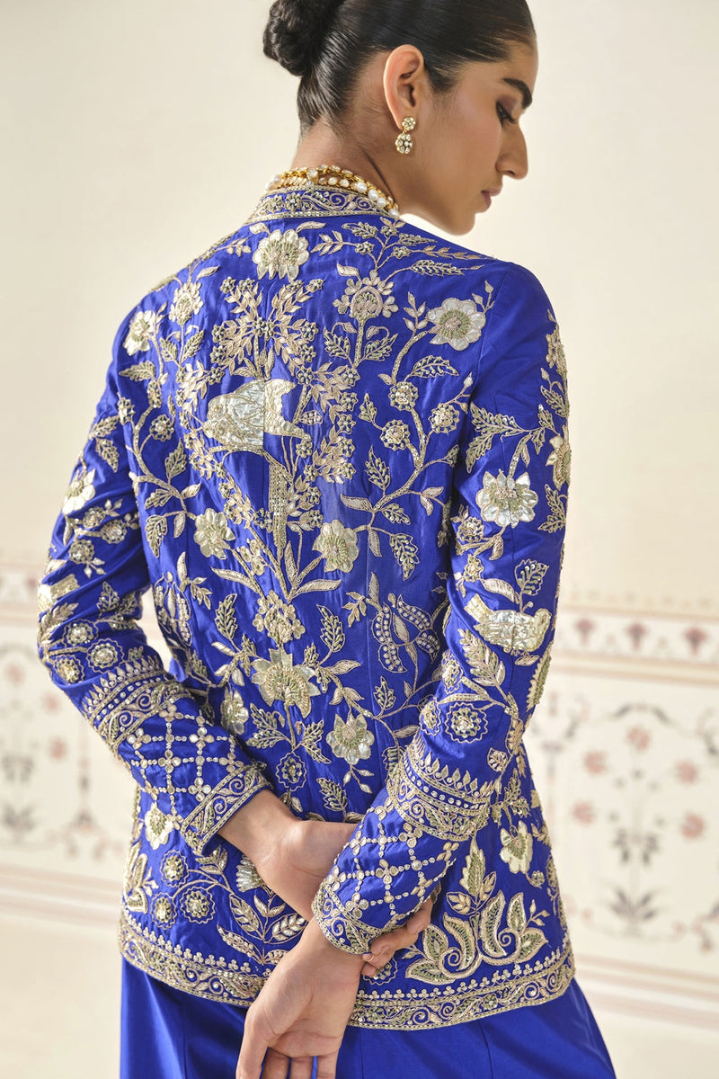 Sanaaya Gota Patti Silk Sharara Set - Blue