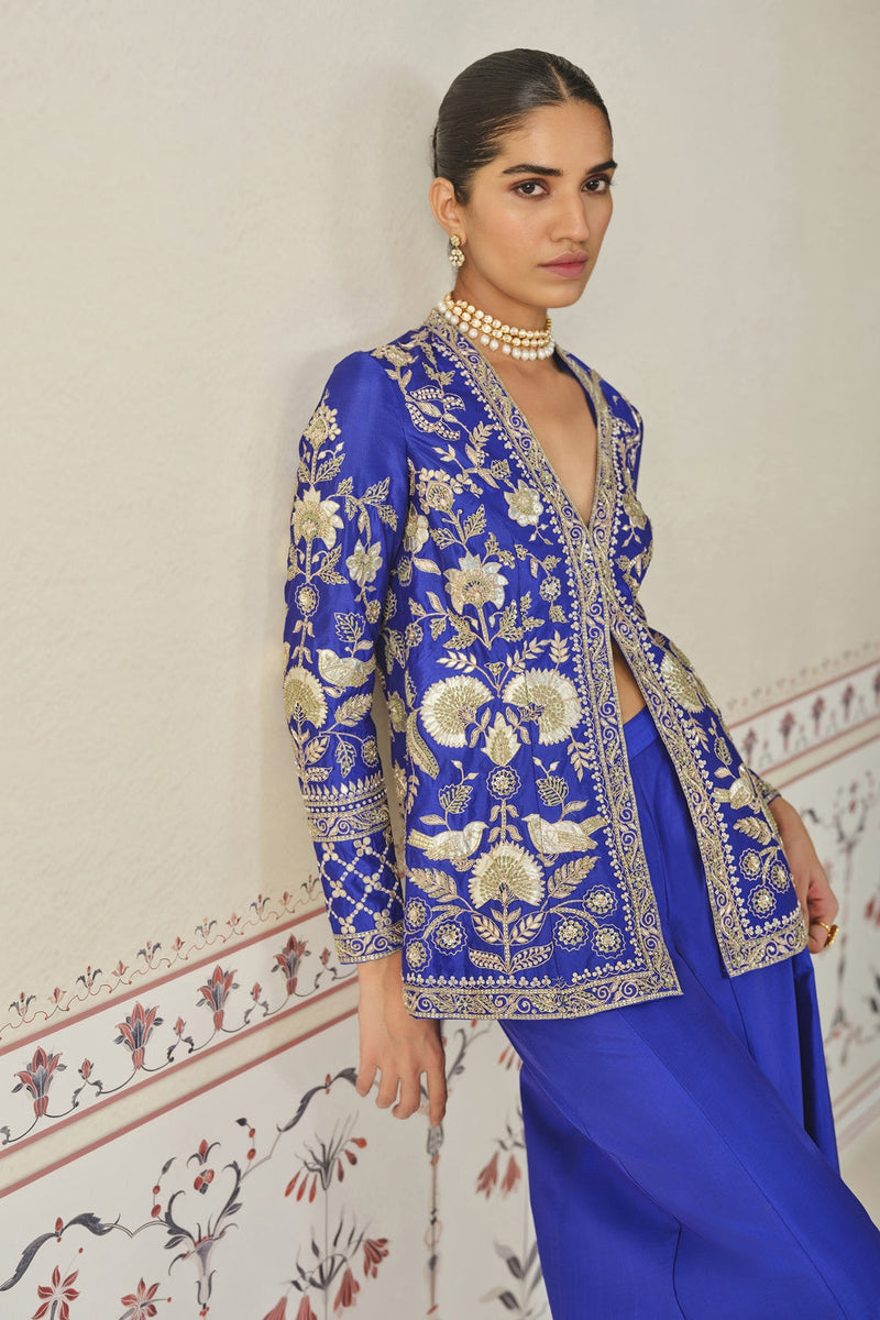 Sanaaya Gota Patti Silk Sharara Set - Blue