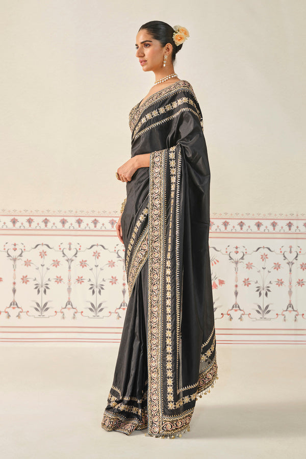 Sumrak Gota Patti Silk Saree - Black