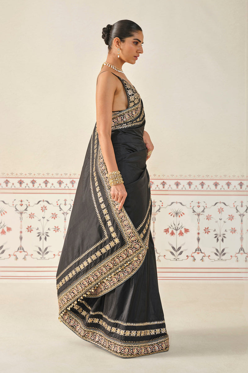 Sumrak Gota Patti Silk Saree - Black