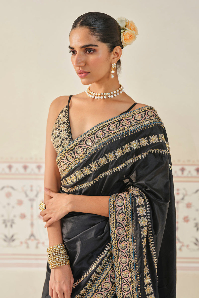 Sumrak Gota Patti Silk Saree - Black