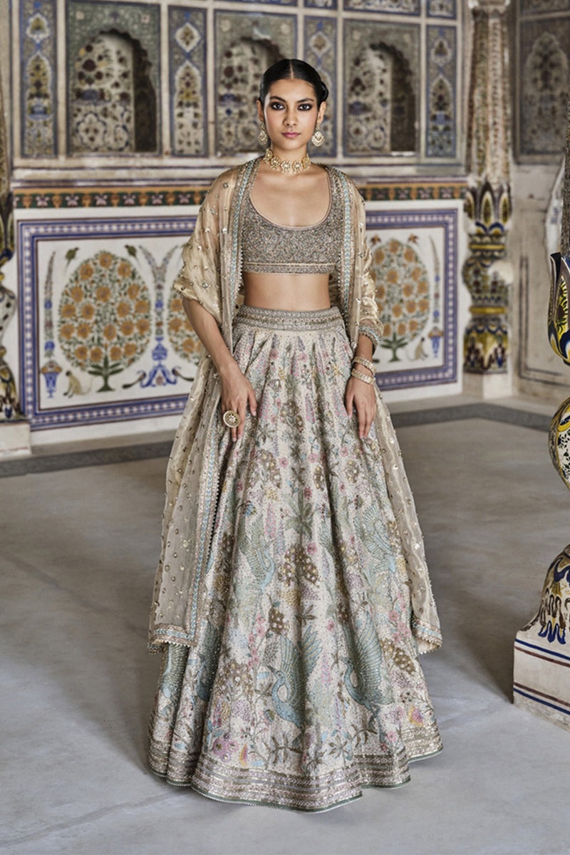 Suramya Embroidered Zardozi Silk Lehenga Set – Gold