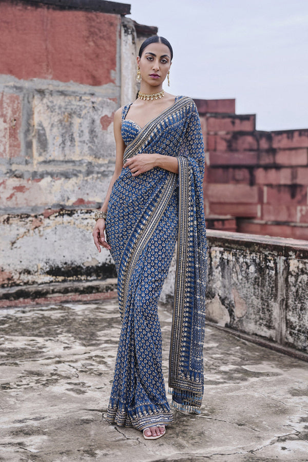 Arvia Printed Georgette Saree - Blue