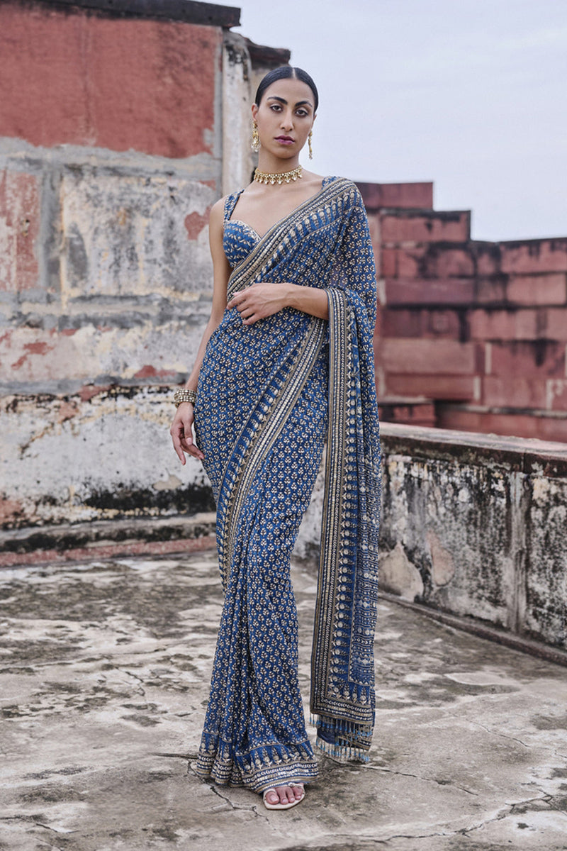 Arvia Printed Georgette Saree - Blue