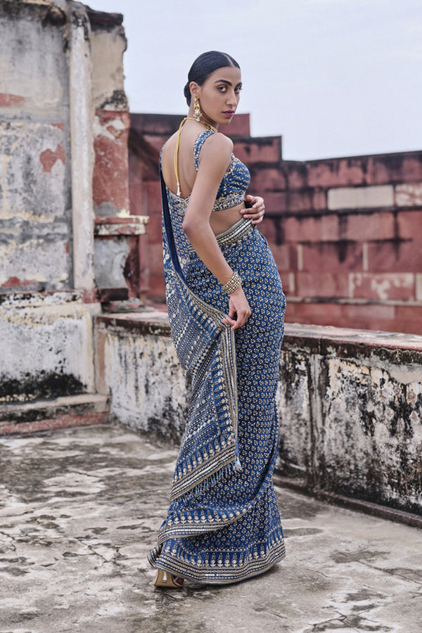 Arvia Printed Georgette Saree - Blue