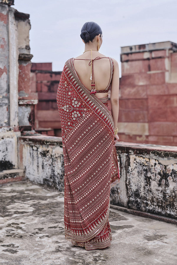 Arvia Printed Georgette Saree - Red