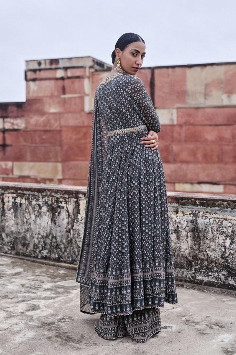 Arvia Printed Mul Anarkali Set - Green