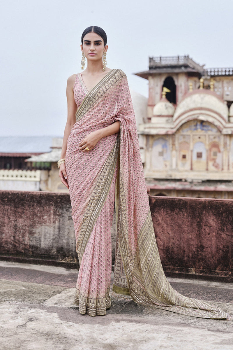 Alara Printed Georgette Saree - Blush