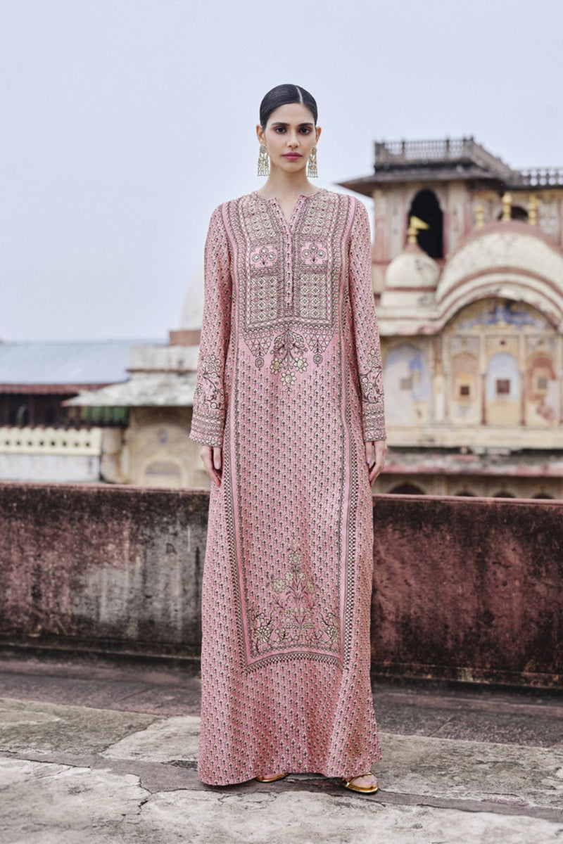 Alara Embroidered Mul Kaftan - Blush