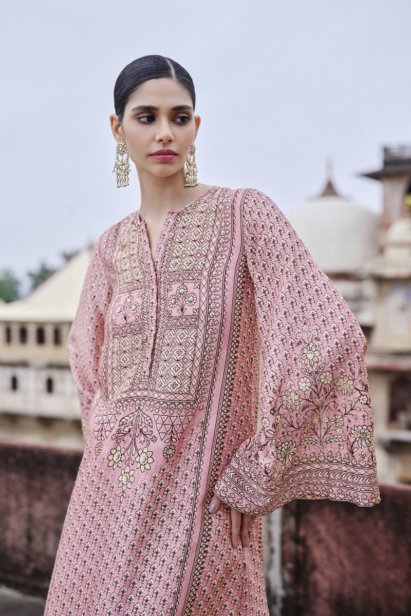 Alara Embroidered Mul Kaftan - Blush