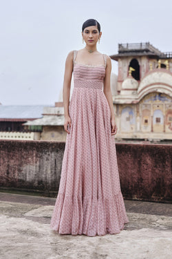 Alara Printed Mul Gown - Blush