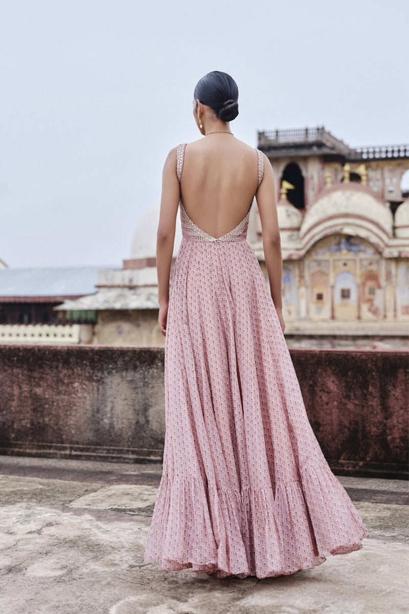 Alara Printed Mul Gown - Blush