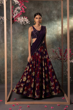 Purple Choli, Lehenga And Dupatta Set With Embroidery