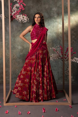 Pink Choli, Lehenga And Dupatta Set With Embroidery