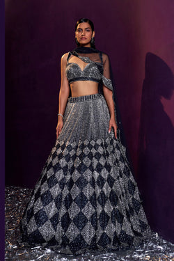 Midnight Blue Net Lehenga Set