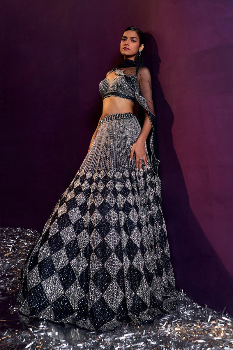 Midnight Blue Net Lehenga Set