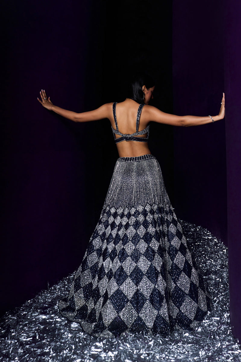 Midnight Blue Net Lehenga Set