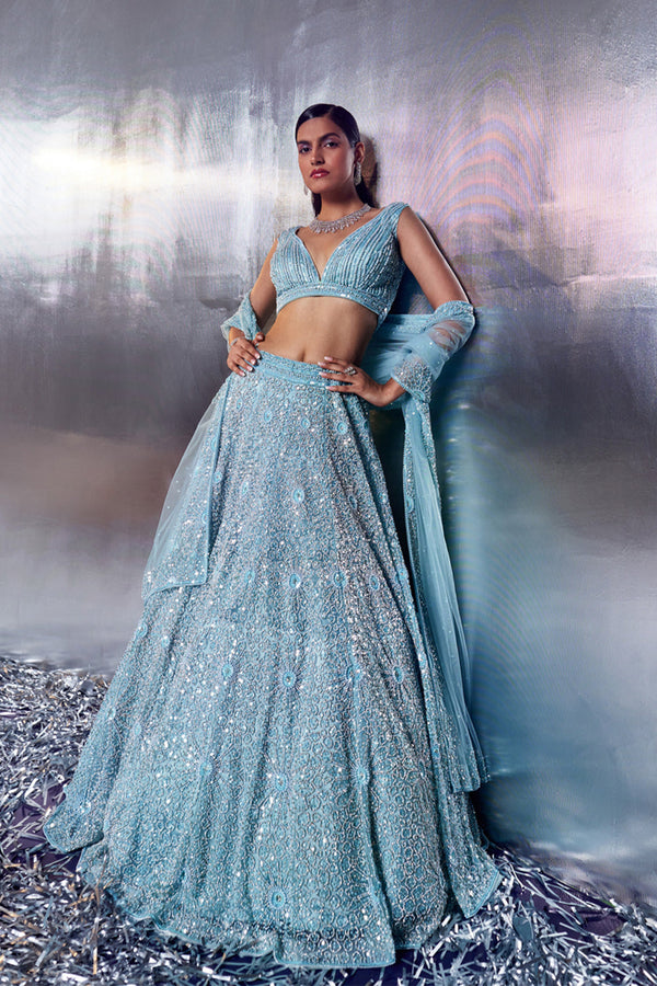 Tiffany Blue Net Lehenga Set