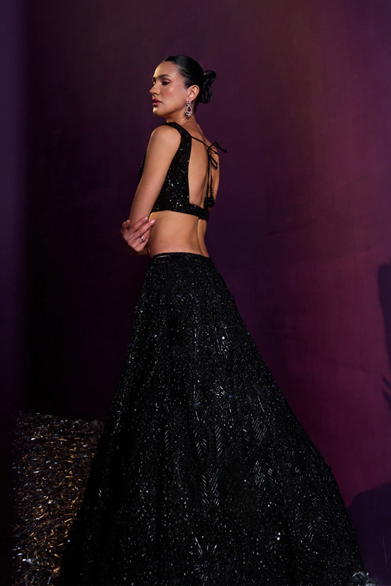 Black Net Lehenga Set