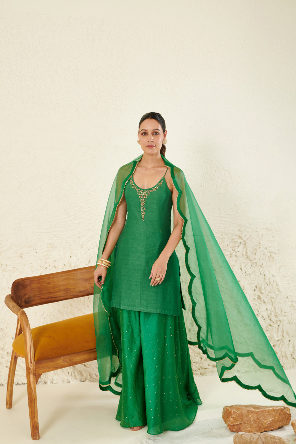 Green Embroidered Garara Set