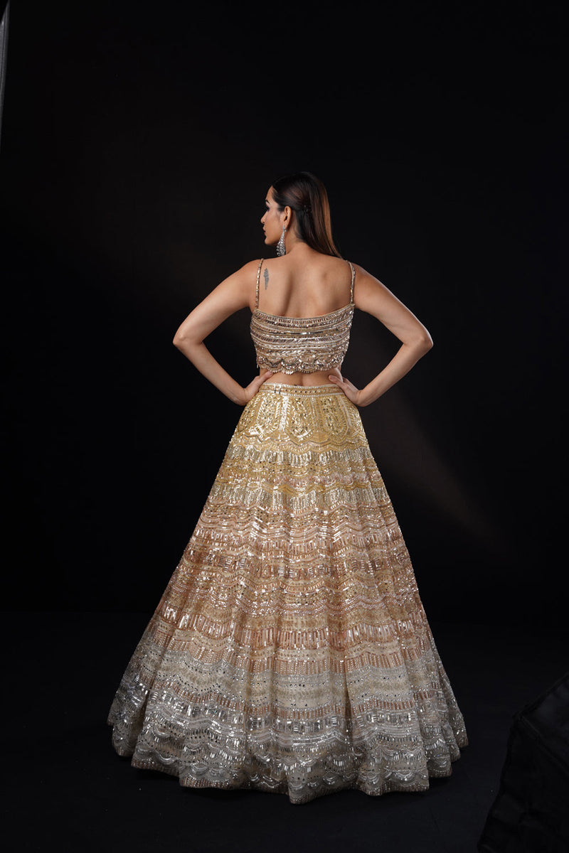 "Tierra" Gold Rosegold Silver Ombre Lehenga Set With Dupatta