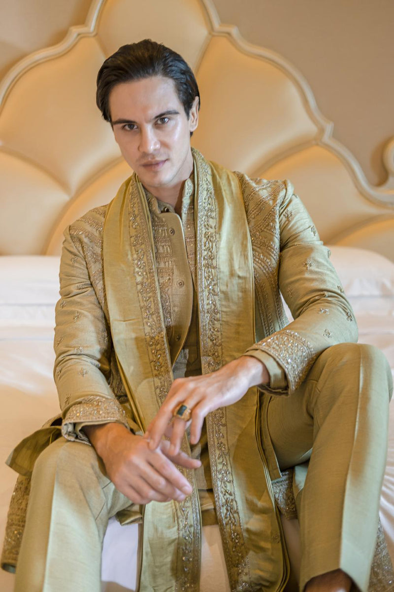 Olive Oleander Sherwani Set