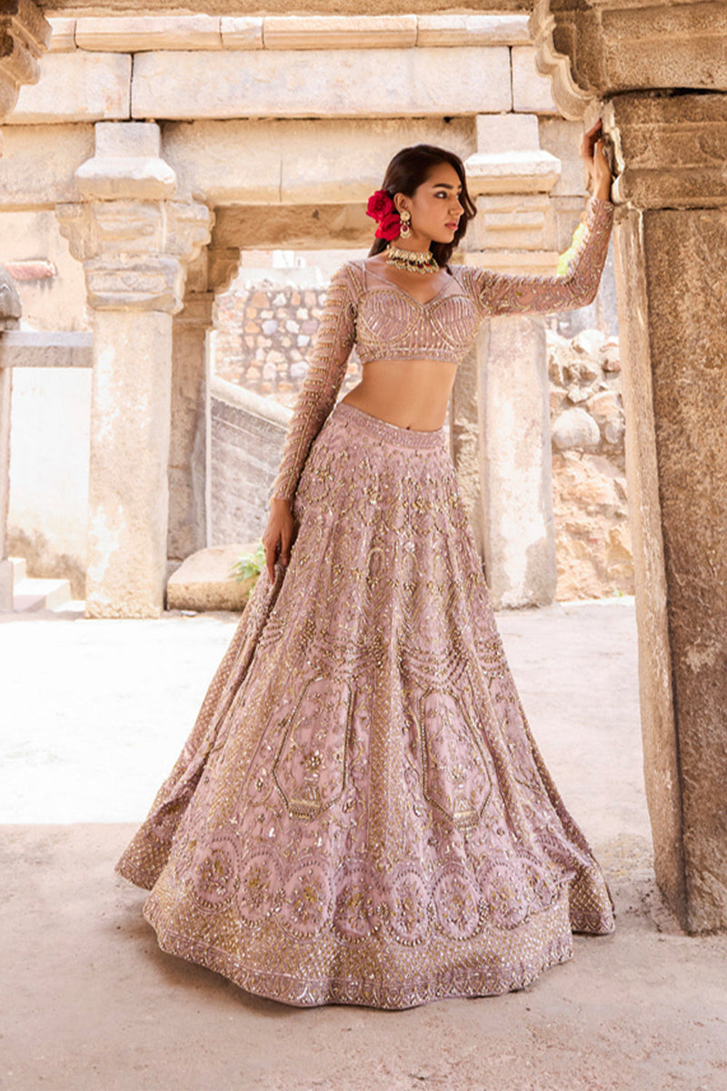 "Haydee" Mauve Crystal & Sequin Embellished Bridal  Lehengas