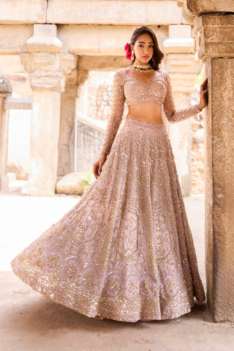 "Haydee" Mauve Crystal & Sequin Embellished Bridal  Lehengas