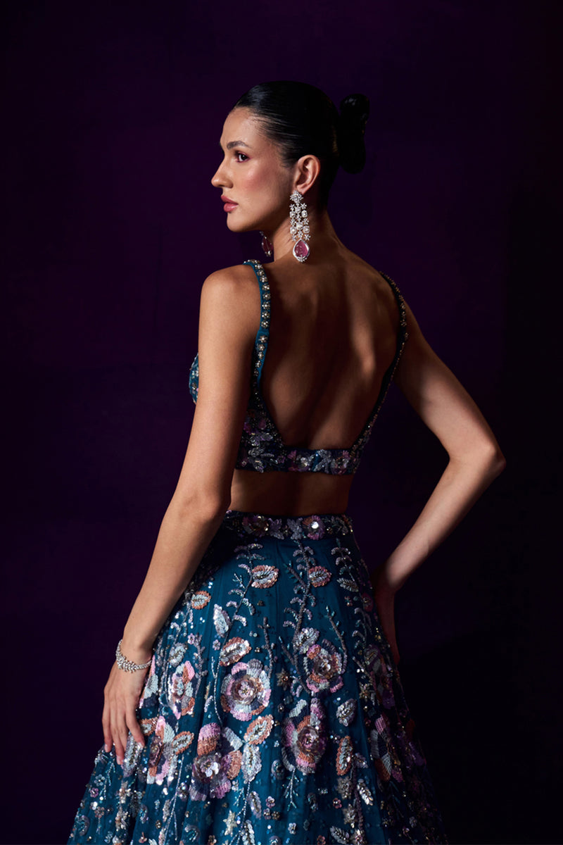 Peacock Blue Net Lehenga Set