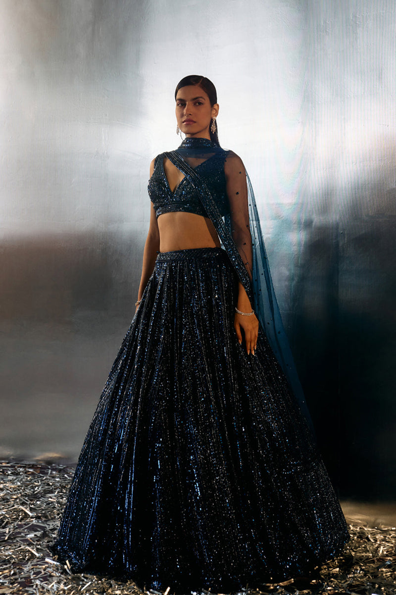 Electric Blue Net Lehenga Set