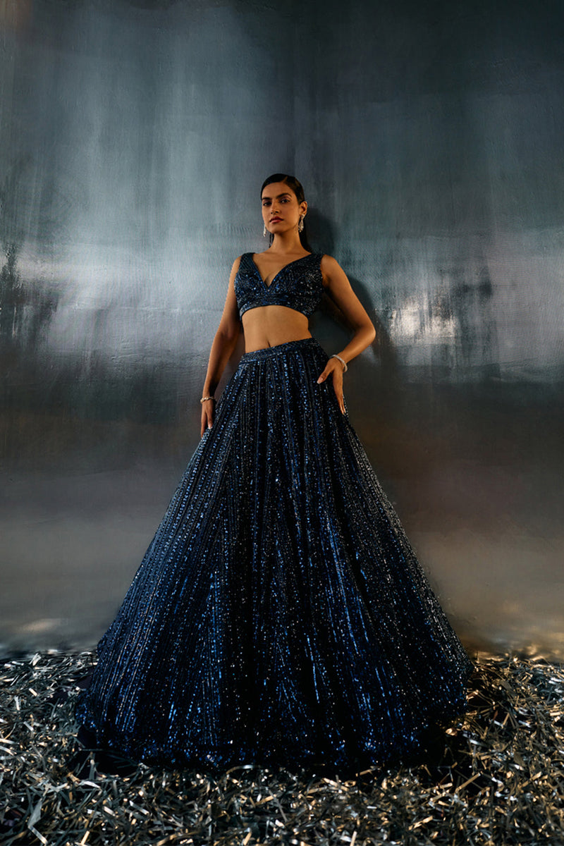 Electric Blue Net Lehenga Set