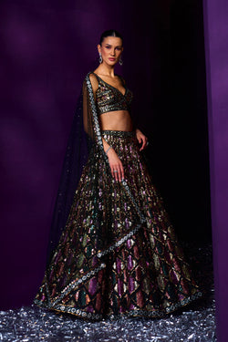 Emerald Green Organza Lehenga Set