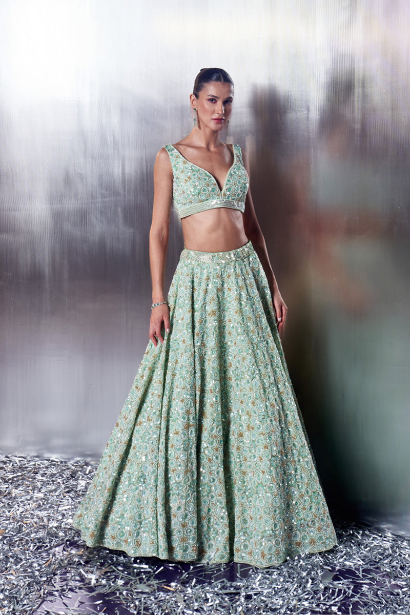 Sea Green Organza Lehenga Set