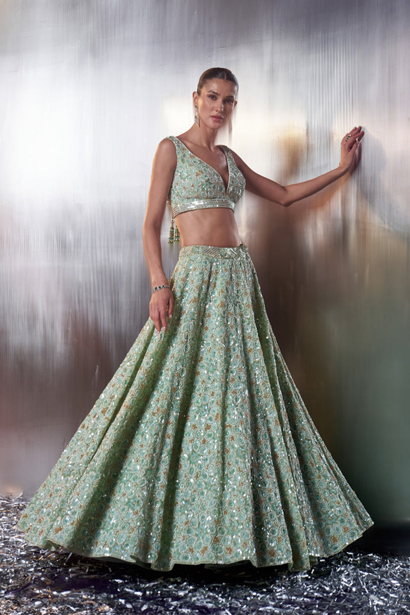 Sea Green Organza Lehenga Set