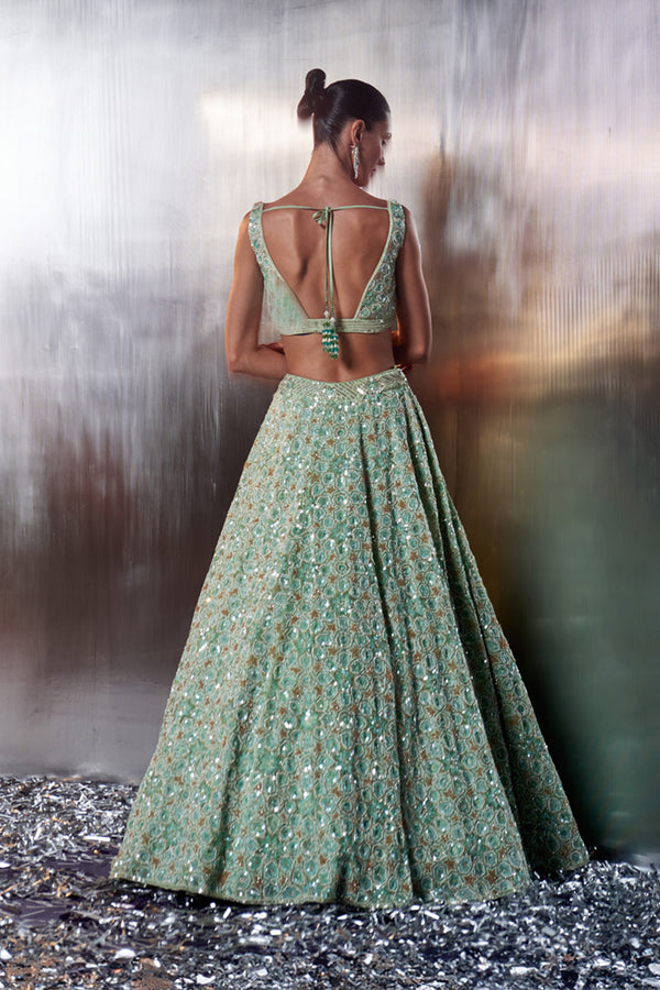 Sea Green Organza Lehenga Set