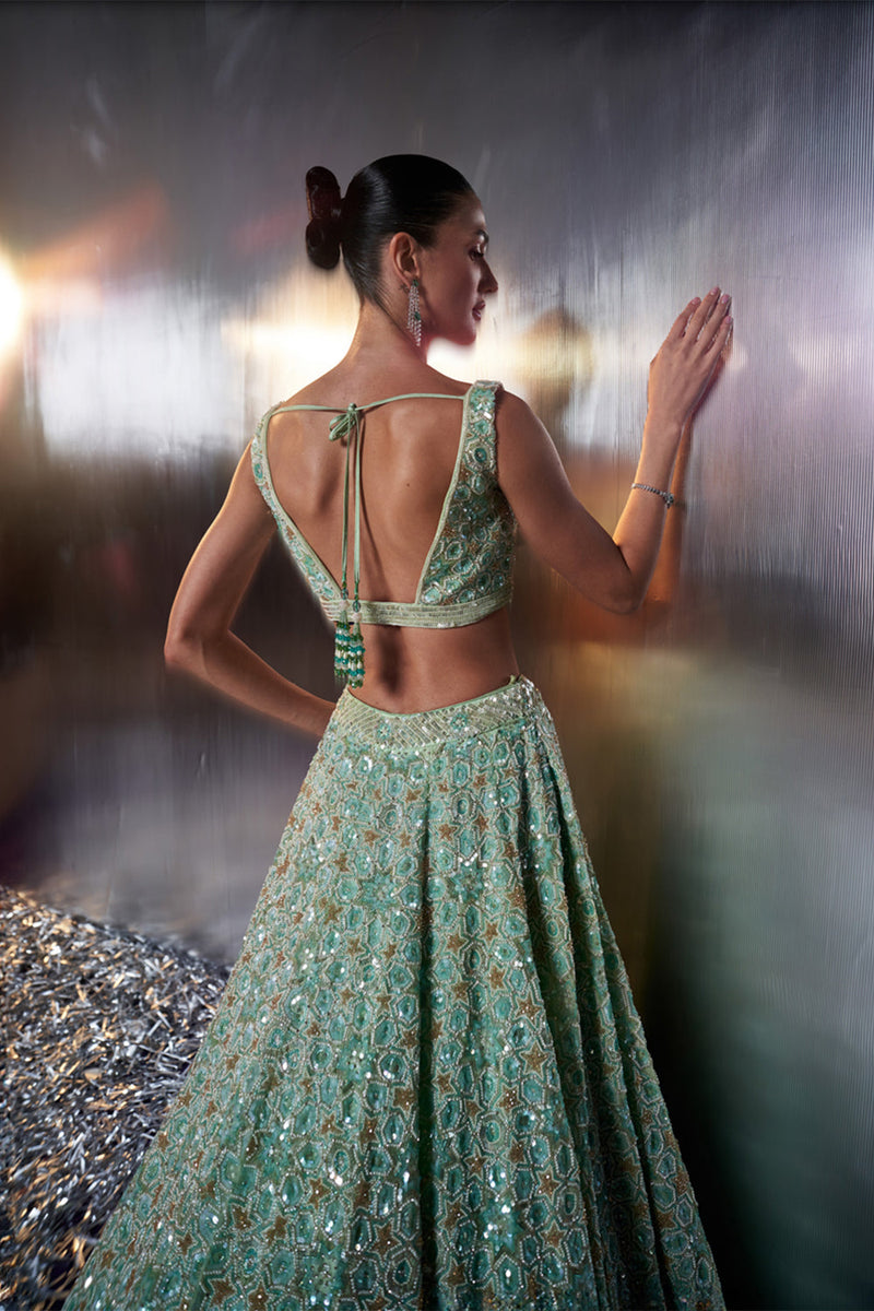 Sea Green Organza Lehenga Set