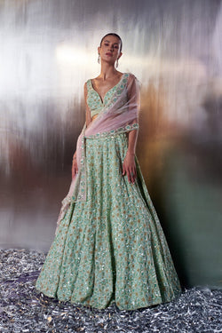 Sea Green Organza Lehenga Set