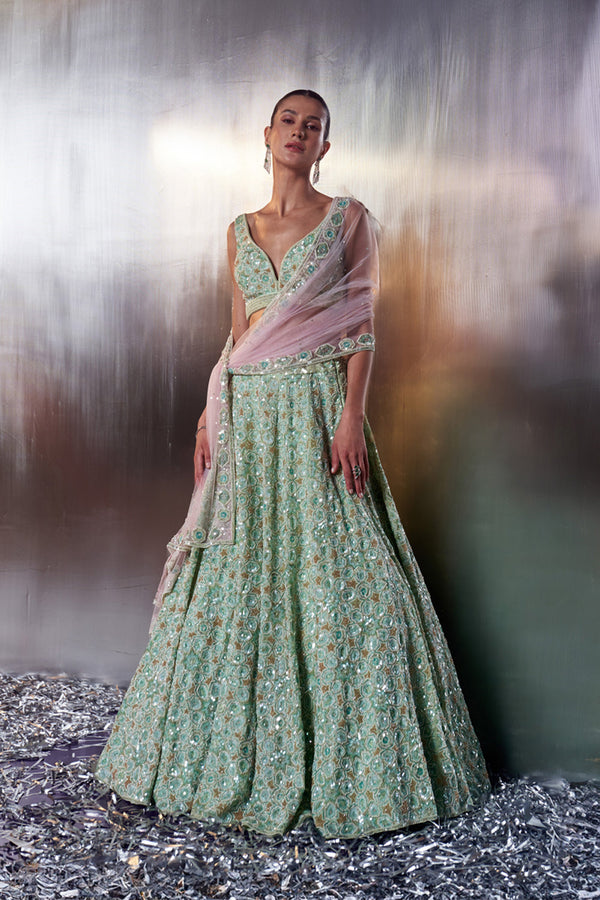 Sea Green Organza Lehenga Set