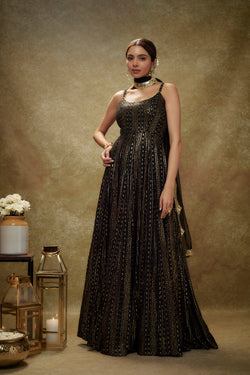 Black & Gold Sequin Anarkali Gown