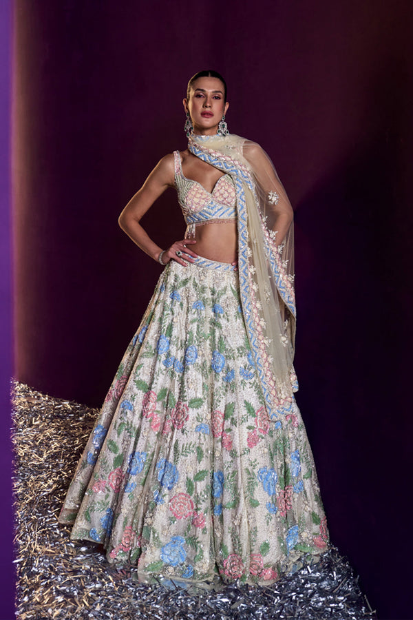 Ivory Net Lehenga Set