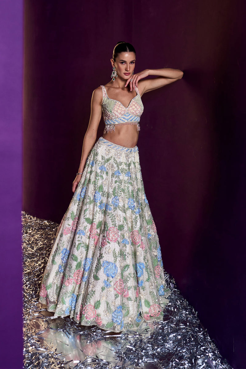 Ivory Net Lehenga Set