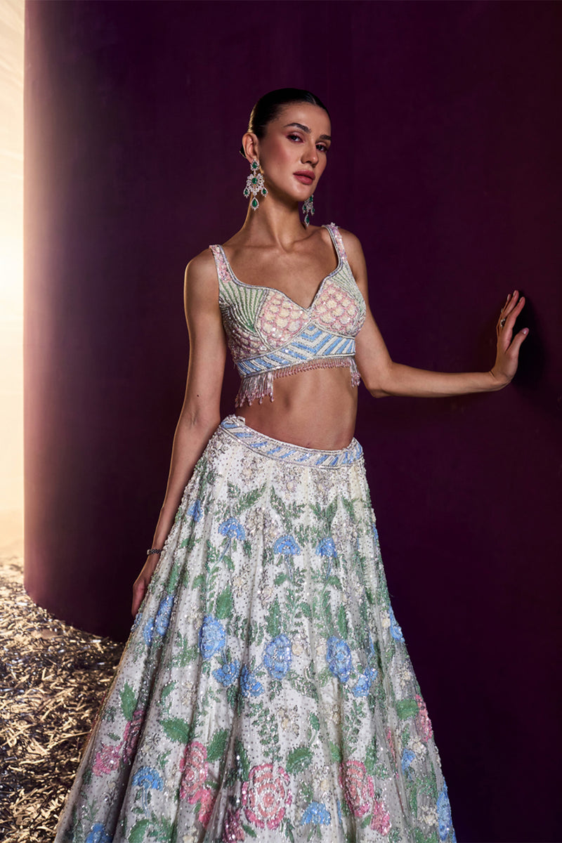 Ivory Net Lehenga Set