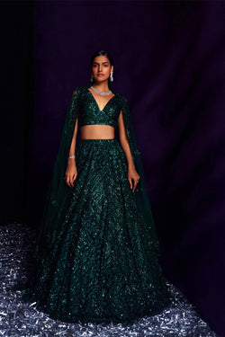 Emerald Green Net Lehenga Set