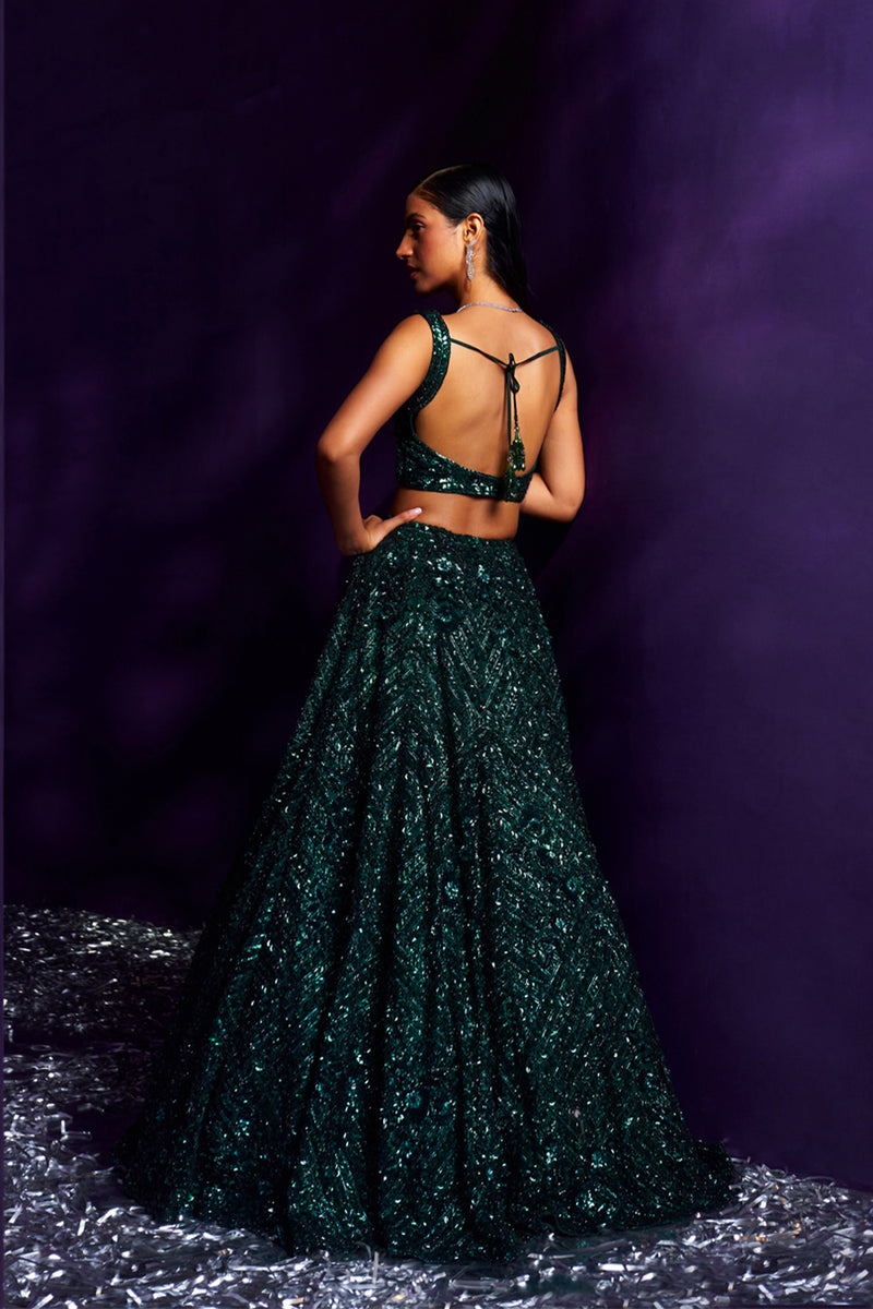 Emerald Green Net Lehenga Set