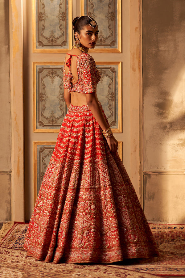 Red Raw Silk Double Dupatta Lehenga Set